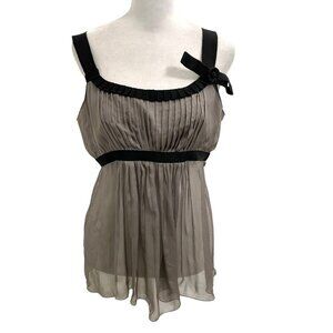 Alberta Ferretti 100% Silk Semi-Sheer Pintuck Tank Blouse Cami Top Y2K size 8
